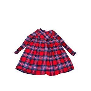 Mini Boden Girls Plaid Long-Sleeve Tulle-Lined Dress 7-8Y 128cm Red & Pink